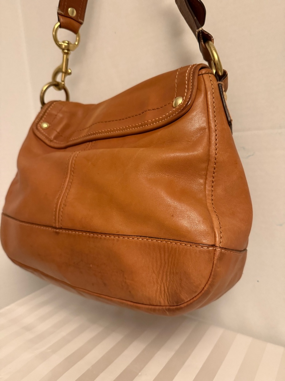 Coach Large F12854 Ali Caramel Leather Turnlock Shoulder Bag - Picture 7 of 13